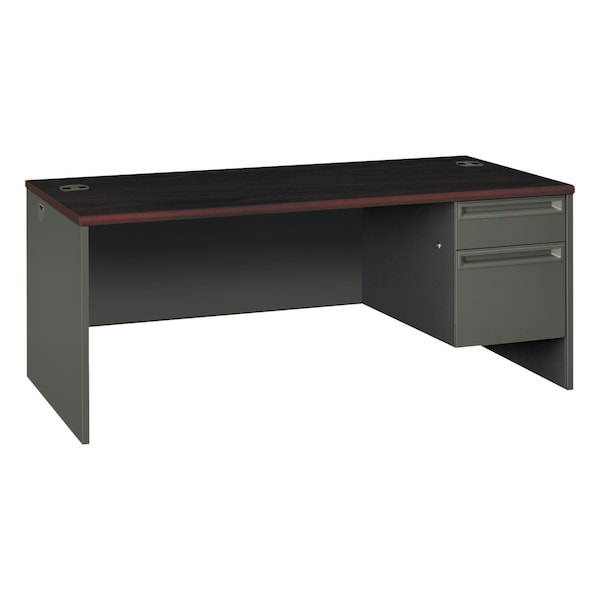 Hon Pedestal Desk, 36 in D, 72" W, 29.5" H, Mahogany/Charcoal, Metal